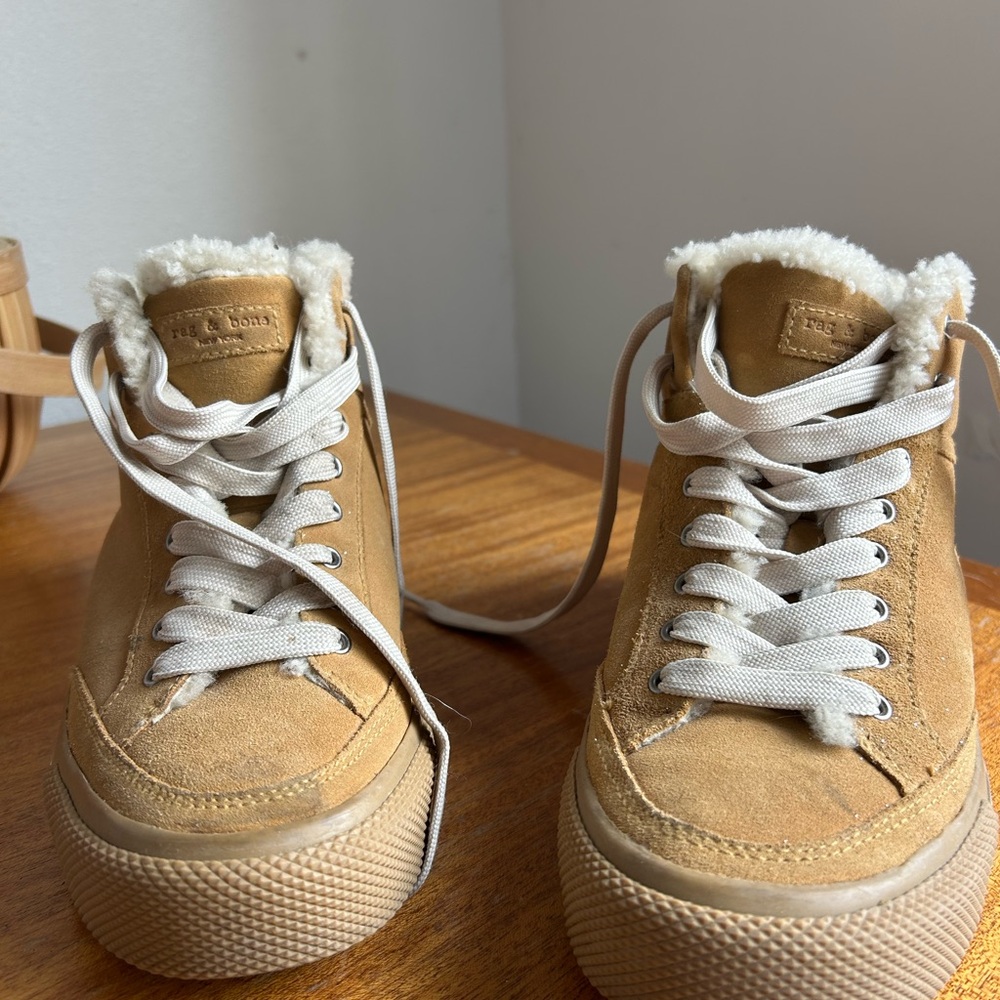 rag & bone Beige Sneakers with Shearling Trim